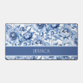 Elegant Floral Pattern Blue and White Chinoiserie デスクマット (正面)