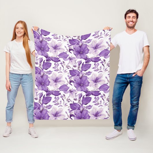 Elegant floral pattern in purple tones フリースブランケット (インサイチュ)