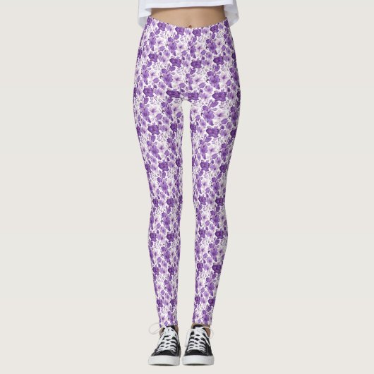 Elegant floral pattern in purple tones レギンス (正面)