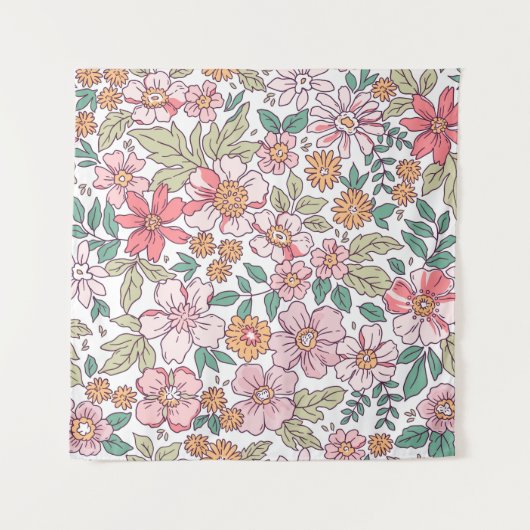 Elegant floral pattern in small hand draw flower. タペストリー (正面)