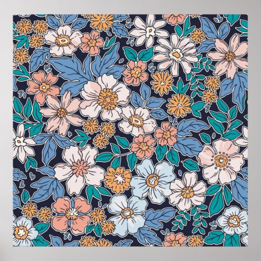 Elegant floral pattern in small hand draw flower. ポスター (正面)