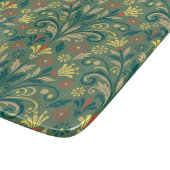 Elegant Floral Pattern in Yellow and Red on Green カッティングボード (角)