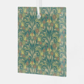 Elegant Floral Pattern in Yellow and Red on Green ガラスオーナメント (正面左)