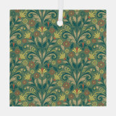 Elegant Floral Pattern in Yellow and Red on Green ガラスオーナメント (裏面)