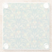 Elegant Floral Pattern in Yellow and Red on Green ガラスコースター (裏面)