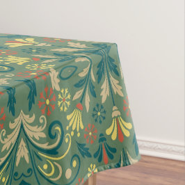 Elegant Floral Pattern in Yellow and Red on Green テーブルクロス