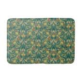 Elegant Floral Pattern in Yellow and Red on Green バスマット (正面)