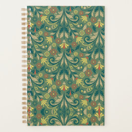 Elegant Floral Pattern in Yellow and Red on Green プランナー手帳