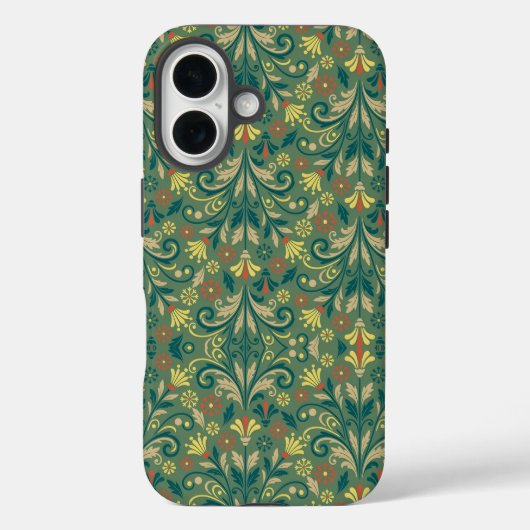 Elegant Floral Pattern in Yellow and Red on Green Case-Mate iPhoneケース (裏面)