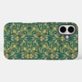 Elegant Floral Pattern in Yellow and Red on Green Case-Mate iPhoneケース (裏面 (横))