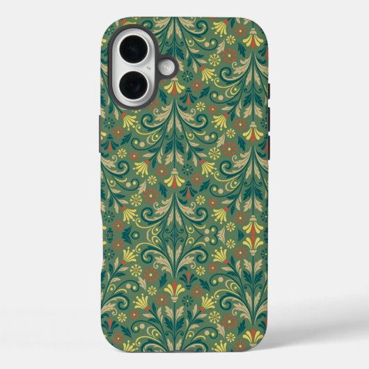 Elegant Floral Pattern in Yellow and Red on Green Case-Mate iPhoneケース (裏面)