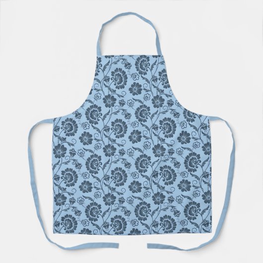 Elegant Floral Pattern on Light Blue Back エプロン (正面)