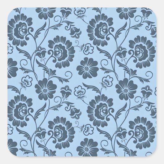 Elegant Floral Pattern on Light Blue Back スクエアシール (正面)