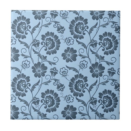 Elegant Floral Pattern on Light Blue Back タイル (正面)