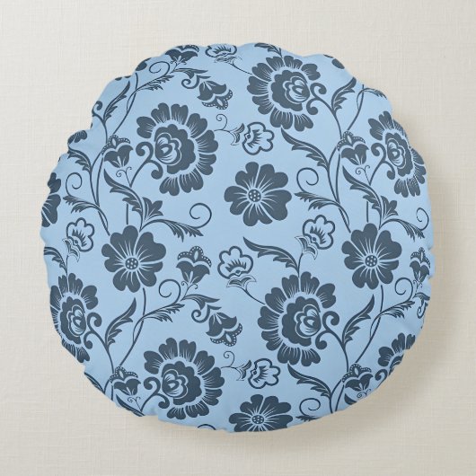 Elegant Floral Pattern on Light Blue Back ラウンドクッション (正面)