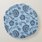 Elegant Floral Pattern on Light Blue Back ラウンドクッション (裏面)