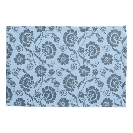 Elegant Floral Pattern on Light Blue Back 枕カバー (裏面-左)