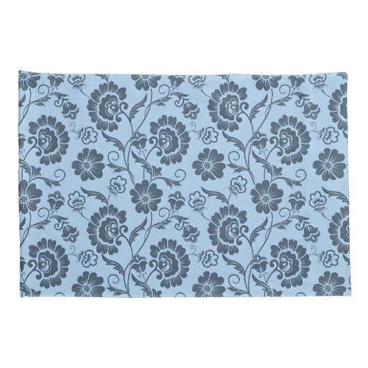 Elegant Floral Pattern on Light Blue Back 枕カバー (裏面-右)
