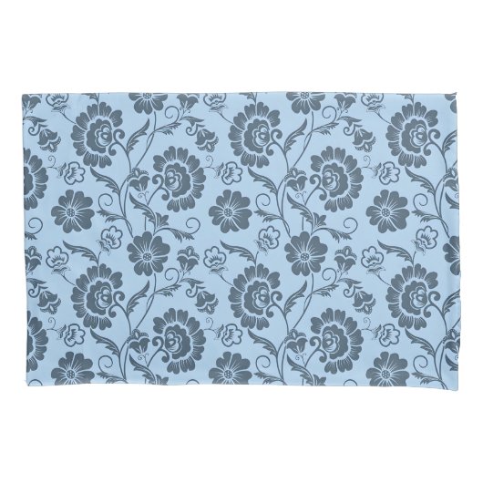 Elegant Floral Pattern on Light Blue Back 枕カバー (正面左)