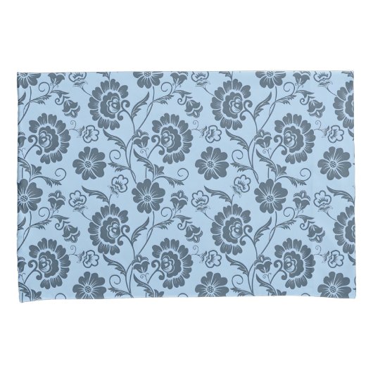Elegant Floral Pattern on Light Blue Back 枕カバー (正面右)
