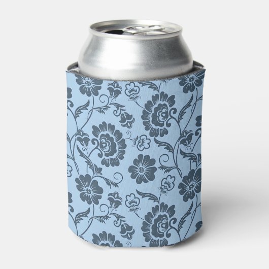 Elegant Floral Pattern on Light Blue Back 缶クーラー (缶正面)