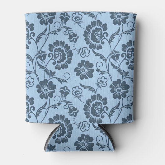 Elegant Floral Pattern on Light Blue Back 缶クーラー (正面)