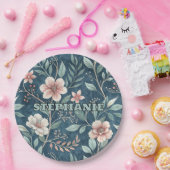 Elegant Floral Pattern with Pink & Cream Blossoms ペーパープレート (パーティー)