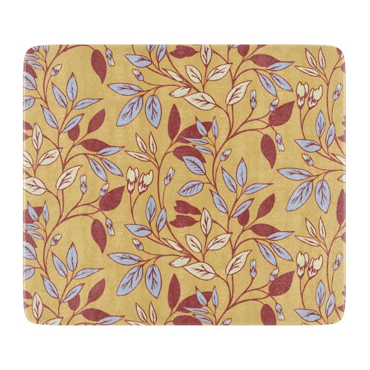 Elegant Floral Pattern with Red and Blue Leaves カッティングボード (正面)