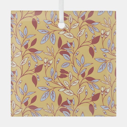 Elegant Floral Pattern with Red and Blue Leaves ガラスオーナメント (正面)