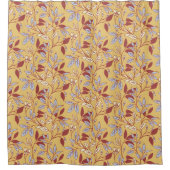 Elegant Floral Pattern with Red and Blue Leaves シャワーカーテン (正面)