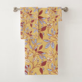 Elegant Floral Pattern with Red and Blue Leaves バスタオルセット (インサイチュ)