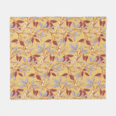 Elegant Floral Pattern with Red and Blue Leaves フリースブランケット (正面(横))