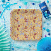 Elegant Floral Pattern with Red and Blue Leaves ペーパープレート (パーティー)