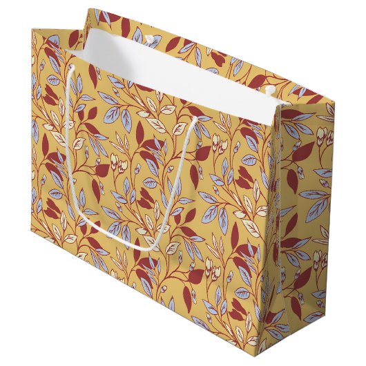Elegant Floral Pattern with Red and Blue Leaves ラージペーパーバッグ (正面アングル)
