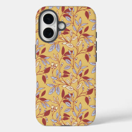 Elegant Floral Pattern with Red and Blue Leaves iPhone 16ケース