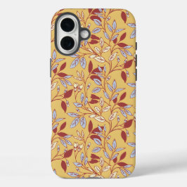 Elegant Floral Pattern with Red and Blue Leaves iPhone 16 Plusケース