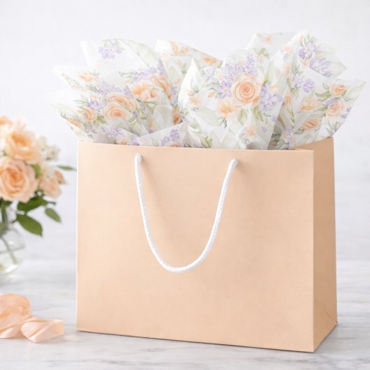 Elegant Floral Peach Lavender Sage Chevron Pattern 薄葉紙