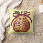 Elegant Floral Pear Ribbon Accent Pillow クッション (ブランケット)
