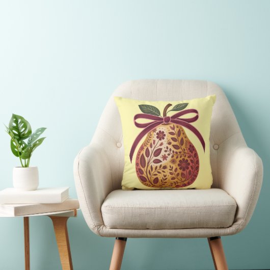 Elegant Floral Pear Ribbon Accent Pillow クッション (椅子)