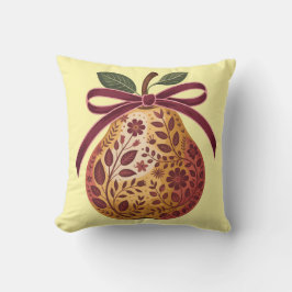 Elegant Floral Pear Ribbon Accent Pillow クッション