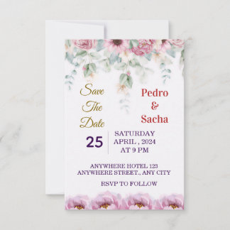 Elegant Floral Peony Save The Date Invitation 招待状
