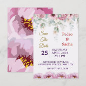 Elegant Floral Peony Save The Date Invitation 招待状 (正面/裏面)