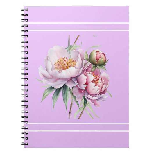 Elegant Floral Peony Spiral Photo Notebook - Lilac ノートブック (正面)