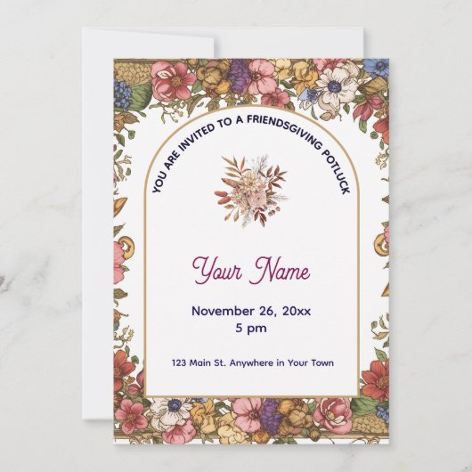 Elegant Floral Personalized Friendsgiving 招待状 (正面)