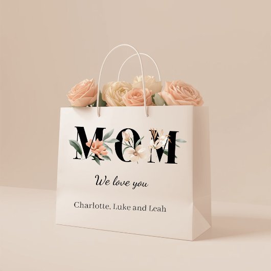 Elegant Floral Personalized Mom Gift Bag ラージペーパーバッグ