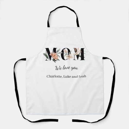 Elegant Floral Personalized Mom Kitchen Apron エプロン (正面)