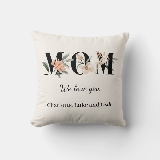 Elegant Floral Personalized Mom Throw Pillow Gift クッション (正面)
