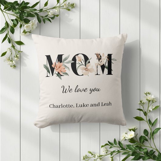 Elegant Floral Personalized Mom Throw Pillow Gift クッション