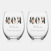 Elegant Floral Personalized Mom Wine Glass Set ステムなしワイングラス (裏面)