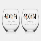 Elegant Floral Personalized Mom Wine Glass Set ステムなしワイングラス (正面)
